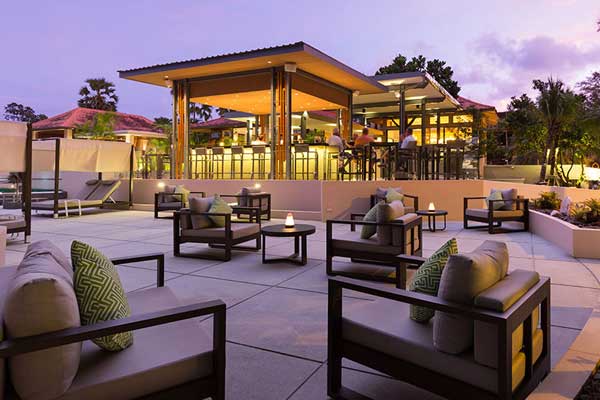 Dewa Phuket Resort outdoor bar view at sunset